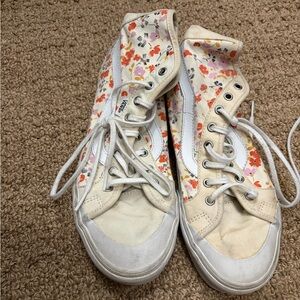 Vans Floral High-Top Sneakers in Cream, White, Orange, Pink